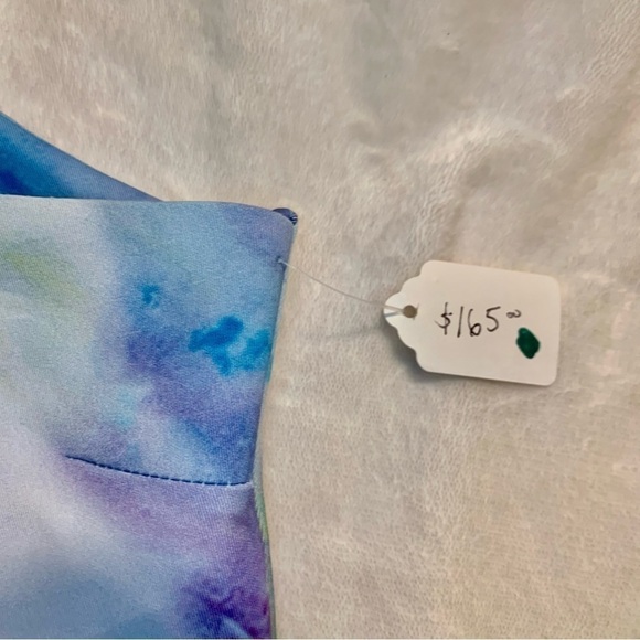 NWT Mini Dress Large by Artist Velia Lala Blues Purples Greens Keyhole Stretchy - Picture 5 of 16